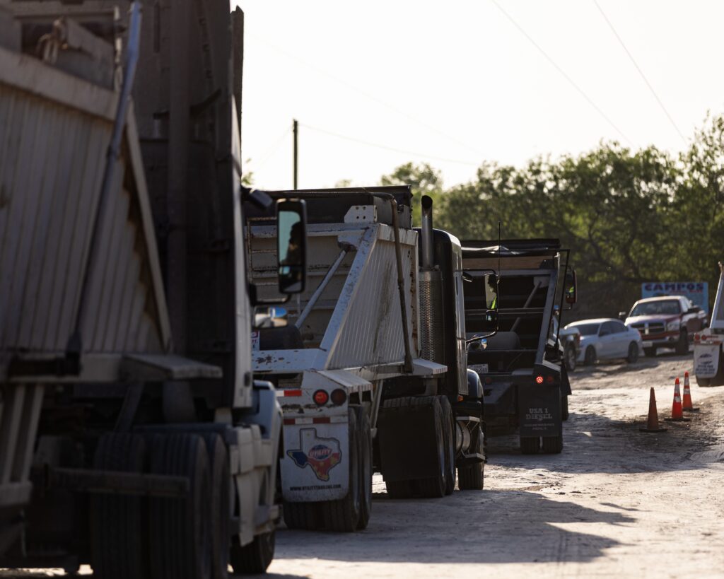 A close-up of the truck trailers.